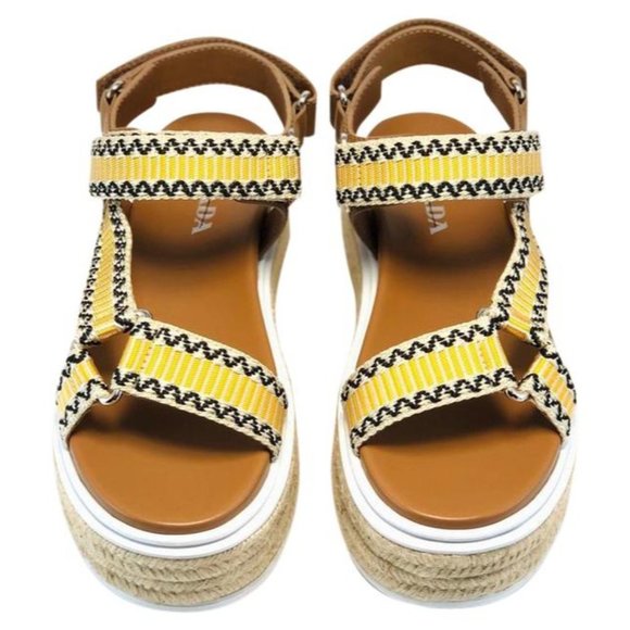 PRADA Jacquard And Leather Platform Espadrille Sandals Eu:40 - Picture 3 of 11